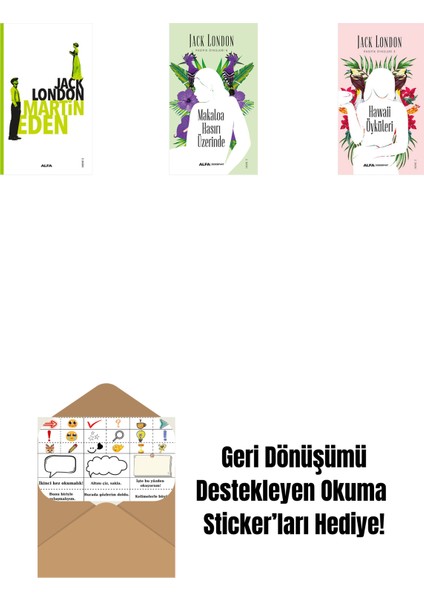 Martin Eden + Makaloa Hasırı Üzerinde + Hawaii Öyküleri + Okuma Sticker'ları