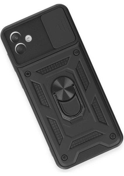 Newface Samsung Galaxy A04E Kılıf Pars Lens Yüzüklü Silikon - Siyah