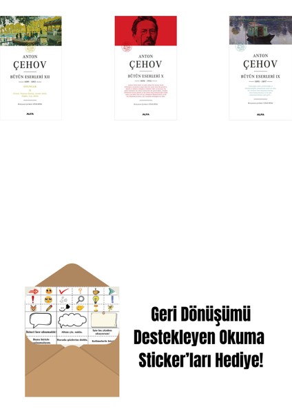 Anton Çehov Bütün Eserleri 12 + Anton Çehov Bütün Eserleri 10 (Ciltli) + Anton Çehov Bütün Eserleri 9 + Okuma Sticker'ları