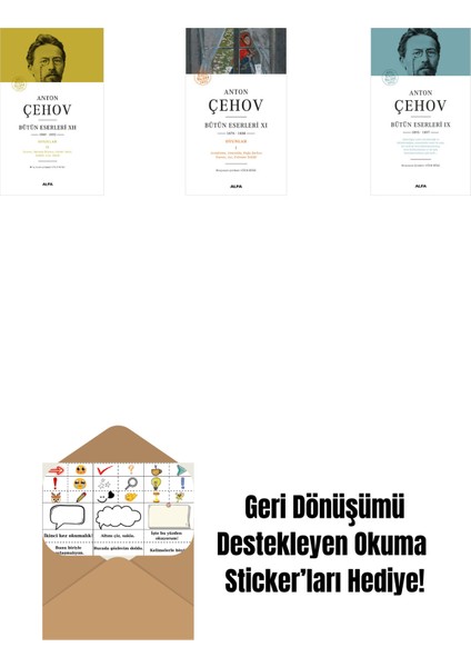 Anton Çehov Bütün Eserleri 12 (Ciltli) + Anton Çehov Bütün Eserleri 11 + Anton Çehov Bütün Eserleri 9 (Ciltli) + Okuma Sticker'ları