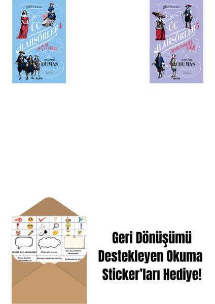 Üç Silahşörler 4 - Louise De La Valliere (Ciltli) + Üç Silahşörler 5 - Demir Maskeli Adam + Okuma Sticker'ları