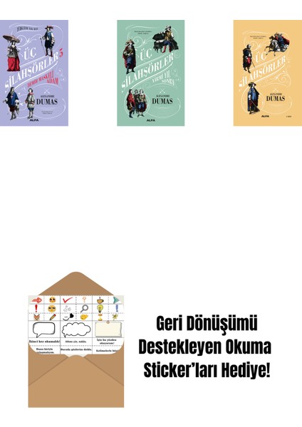 Üç Silahşörler 5 - Demir Maskeli Adam + Üç Silahşörler Yirmi Yıl Sonra (Ciltli) + Üç Silahşörler (Ciltli) + Okuma Sticker'ları