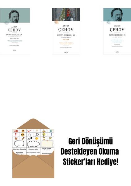 Anton Çehov Bütün Eserleri 14 (Ciltli) + Anton Çehov Bütün Eserleri 11 + Anton Çehov Bütün Eserleri 9 (Ciltli) + Okuma Sticker'ları