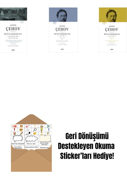 Anton Çehov Bütün Eserleri 14 + Anton Çehov Bütün Eserleri 13 (Ciltli) + Anton Çehov Bütün Eserleri 12 (Ciltli) + Okuma Sticker'ları
