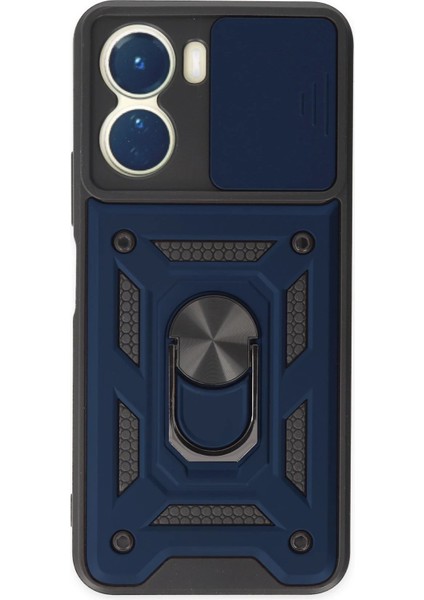 Newface Vivo Y16 Kılıf Pars Lens Yüzüklü Silikon - Lacivert