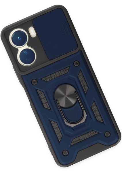 Newface Vivo Y16 Kılıf Pars Lens Yüzüklü Silikon - Lacivert modelleri