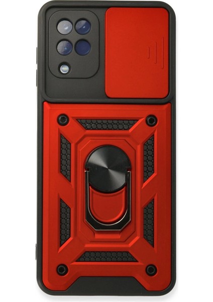 Newface Samsung Galaxy A22 Kılıf Pars Lens Yüzüklü Silikon - Kırmızı