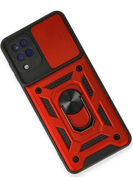 Newface Samsung Galaxy A22 Kılıf Pars Lens Yüzüklü Silikon - Kırmızı modelleri