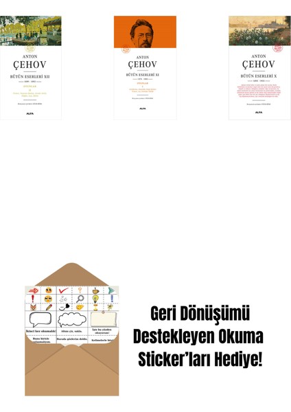 Anton Çehov Bütün Eserleri 12 + Anton Çehov Bütün Eserleri 11 (Ciltli) + Anton Çehov Bütün Eserleri 10 + Okuma Sticker'ları