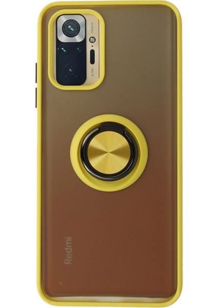 Newface Xiaomi Redmi Note 10 Kılıf Montreal Yüzüklü Silikon Kapak - Sarı