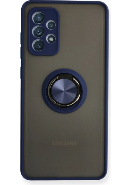 Newface Samsung Galaxy A72 Kılıf Montreal Yüzüklü Silikon Kapak - Lacivert