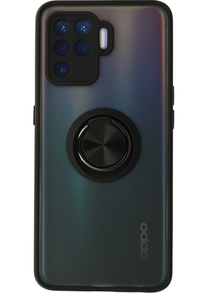 Newface Oppo Reno 5 Lite Kılıf Montreal Yüzüklü Silikon Kapak - Siyah