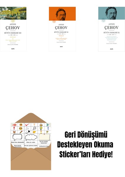 Anton Çehov Bütün Eserleri 12 + Anton Çehov Bütün Eserleri 11 (Ciltli) + Anton Çehov Bütün Eserleri 9 (Ciltli) + Okuma Sticker'ları
