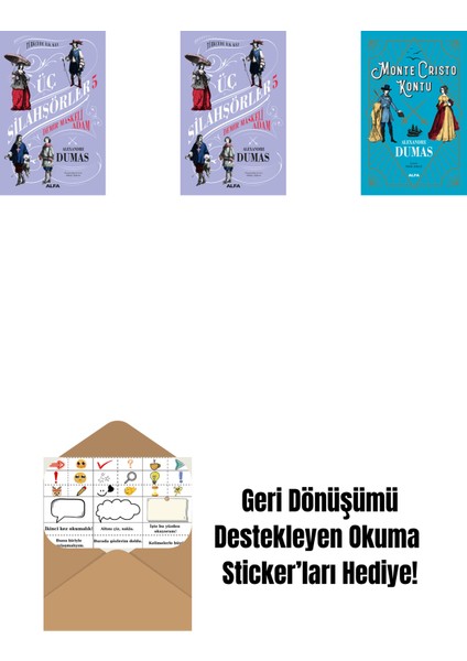 Üç Silahşörler 5 - Demir Maskeli Adam + Üç Silahşörler 5 - Demir Maskeli Adam (Ciltli) + Monte Cristo Kontu + Okuma Sticker'ları