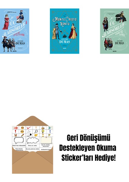 Üç Silahşörler 4 - Louise De La Valliere + Monte Cristo Kontu + Üç Silahşörler Yirmi Yıl Sonra (Ciltli) + Okuma Sticker'ları
