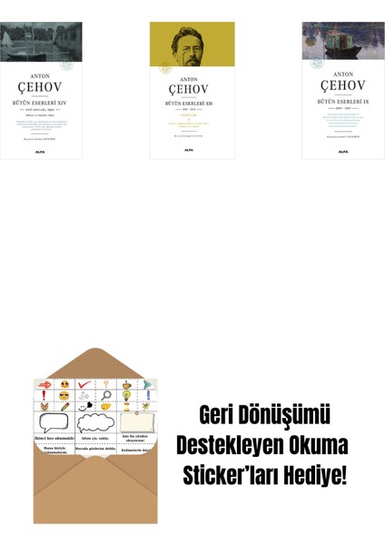 Anton Çehov Bütün Eserleri 14 + Anton Çehov Bütün Eserleri 12 (Ciltli) + Anton Çehov Bütün Eserleri 9 + Okuma Sticker'ları