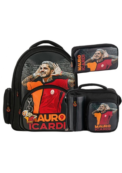 3 Bölmeli Mauro Icardi Suni Deri Okul Çantası + Beslenme Çantası + Kalemlik
