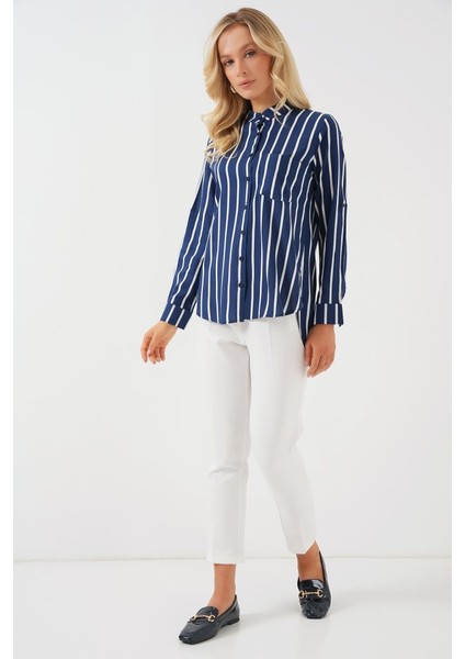 Uzun Kollu Çizgili Gömlek 20283 - A.lacivert fiyatları