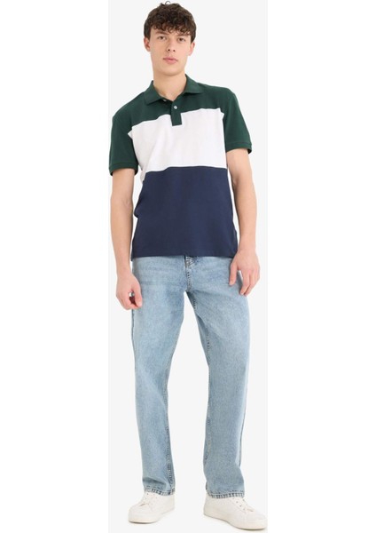 %100 Pamuk Regular Fit Polo Yaka Bloklu Kısa Kollu Tişört D7940AX25SP fırsatları