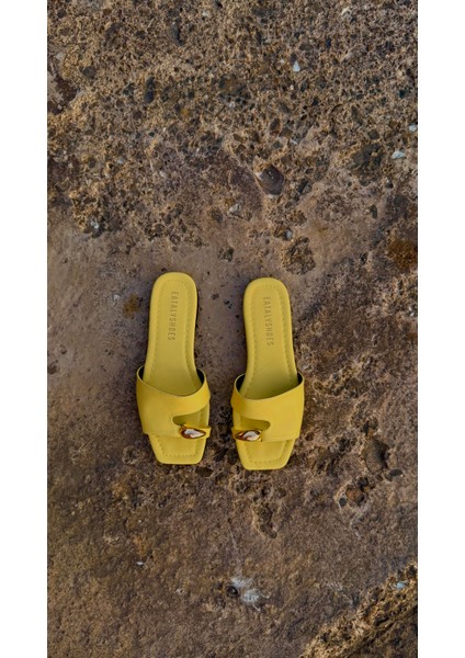 Aksesuar Detaylı Pencereli Sarı Kadın Terlik fırsatları