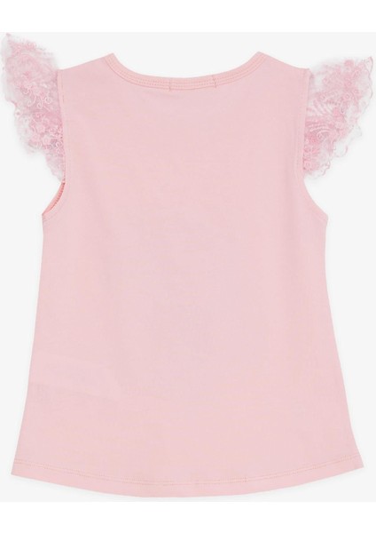 Kız Çocuk Tişört Çılgın Kız Baskılı Kolları Nakış Güpürlü 1.5-5 Yaş, Pembe fırsatları