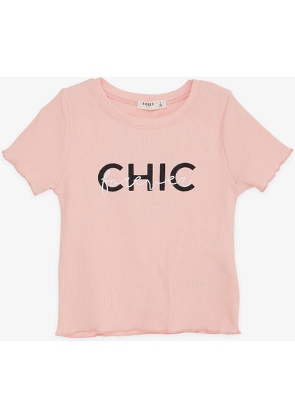 Kız Çocuk Tişört Crop Yazı Baskılı 8-14 Yaş, Somon modelleri