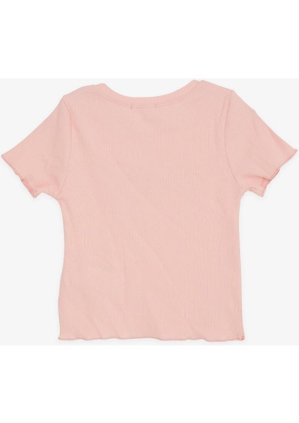 Kız Çocuk Tişört Crop Yazı Baskılı 8-14 Yaş, Somon fırsatları