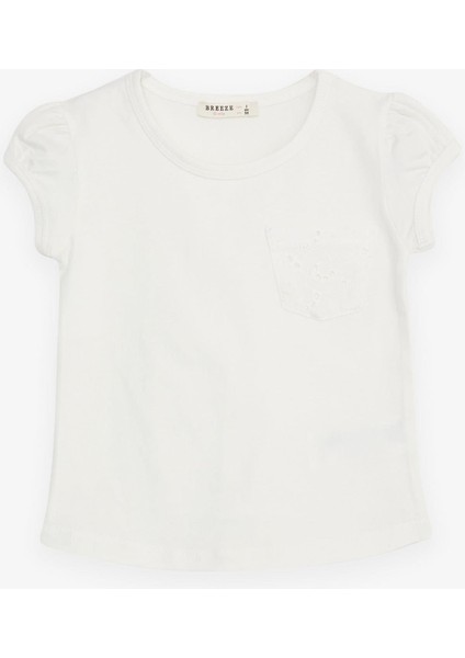 Kız Çocuk Tişört Cepli Güpürlü 3-7 Yaş, Ekru modelleri