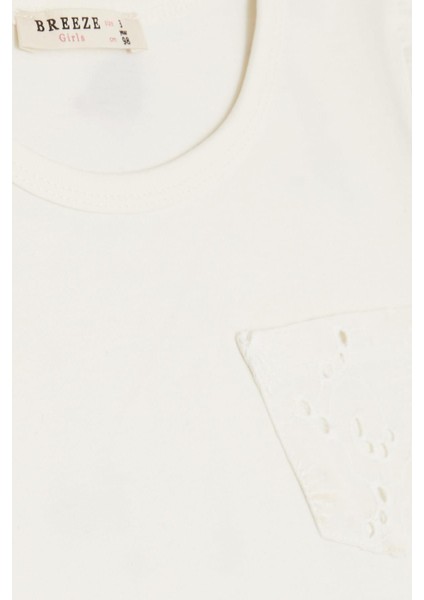 Kız Çocuk Tişört Cepli Güpürlü 3-7 Yaş, Ekru indirimleri