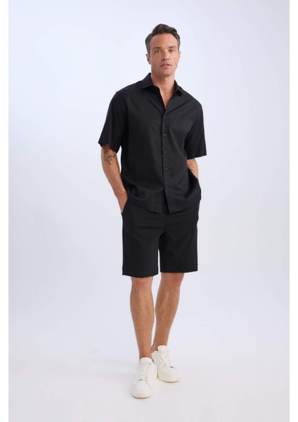 Regular Fit Beli Bağcıklı Dokulu Bermuda Şort D9451AX25SP