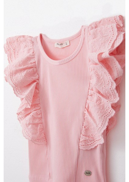 Kız Çocuk Tişört Güpürlü Çiçek & Yaprak Nakışlı 6-12 Yaş, Pembe indirimleri