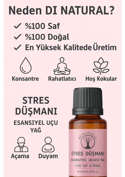 Stress Engelleyici Uçucu Yağ Saf Doğal Esans Buhurdanlık Difüzör Oda Esansı 10 ml