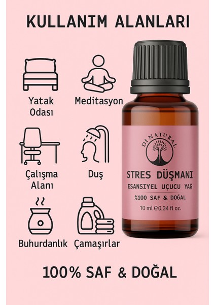 Stress Engelleyici Uçucu Yağ Saf Doğal Esans Buhurdanlık Difüzör Oda Esansı 10 ml