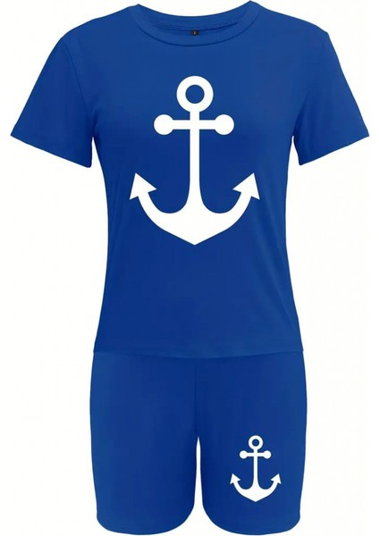 Kadın Kısa Kollu Çapa Baskılı Viskon Ikili Takım fırsatları