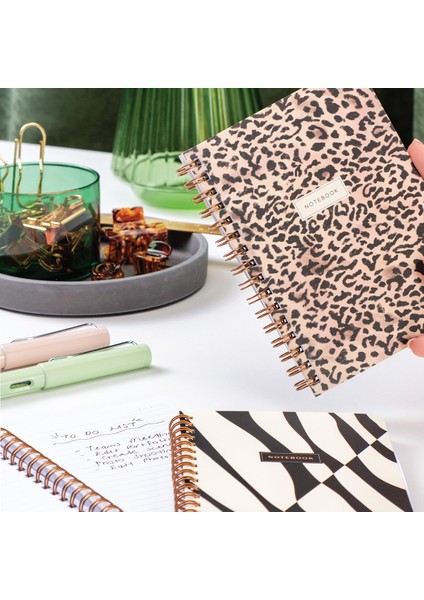 Cep Boy 10X14 cm Spiralli Çizgili Karton Kapak 3'lü Defter Seti Leopar