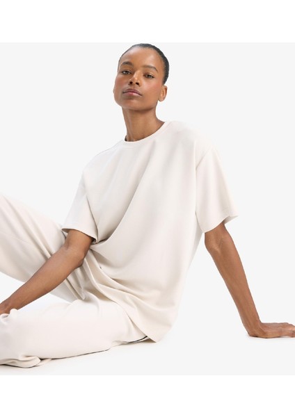 Fit Oversize Geniş Kalıp Bisiklet Yaka Modal Kısa Kollu Tişört D7127AX25SP indirimleri