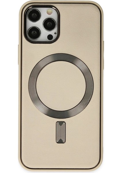 Newface iPhone 12 Pro Max Kılıf Coco Deri Magneticsafe Silikon - Krem