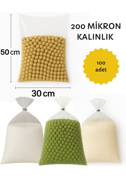 Kalın Plastik Bakliyat Poşeti, Naylon Torba 30*50CM, (20 Mikron KALINLIK)-100 Adet
