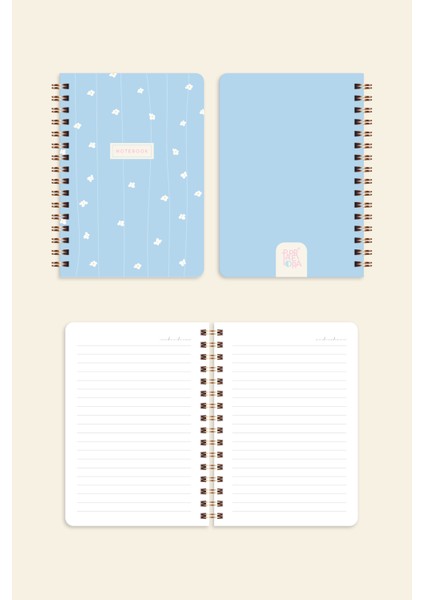 Cep Boy (10X14 Cm) Spiralli Çizgili Karton Kapak 3'lü Defter Seti Papatya Kelebek Çiçekler