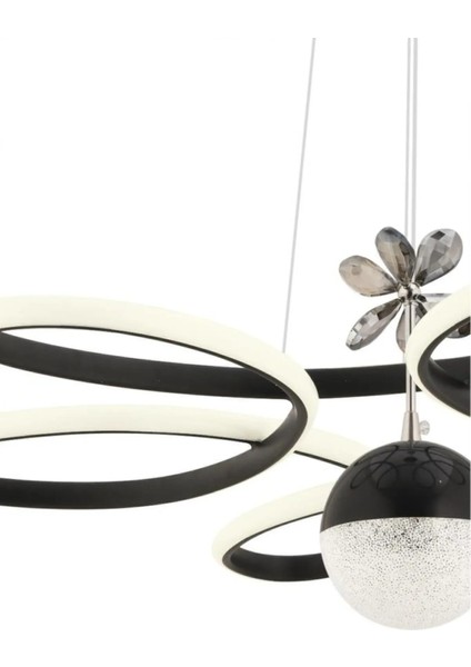 Istanbul Avize Papatya Siyah Kumandalı 3 Renk Ledli Modern LED Avize