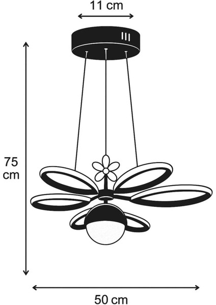 Istanbul Avize Papatya Siyah Kumandalı 3 Renk Ledli Modern LED Avize