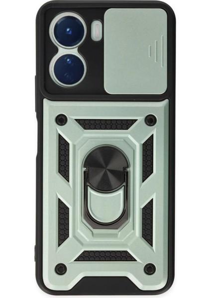 Newface Vivo Y16 Kılıf Pars Lens Yüzüklü Silikon - Yeşil