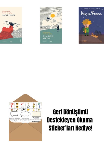 Savaş Pilotu + Insanların Dünyası + Küçük Prens (Ciltli) - Büyük Boy + Okuma Sticker'ları