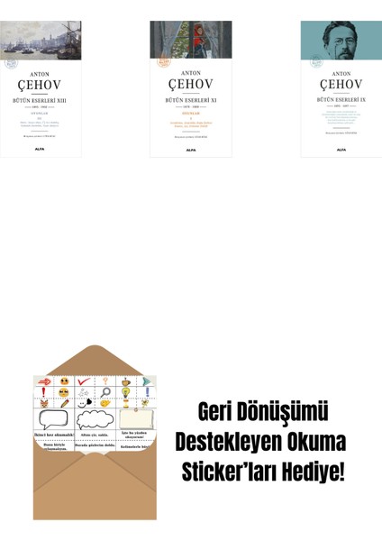 Anton Çehov Bütün Eserleri 13 + Anton Çehov Bütün Eserleri 11 + Anton Çehov Bütün Eserleri 9 (Ciltli) + Okuma Sticker'ları