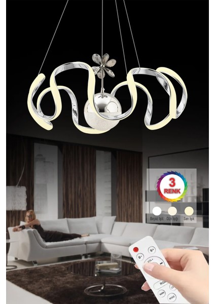 Istanbul Avize Beren Siyah Kuamandalı Ledli Modern 3 Renk LED Avize