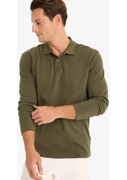 %100 Pamuk New Regular Fit Basic Düz Uzun Kollu Dokulu Pike Polo Tişört D7530AX25SP