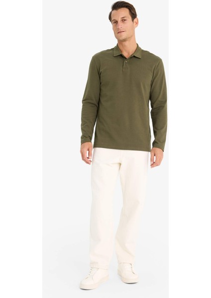 %100 Pamuk New Regular Fit Basic Düz Uzun Kollu Dokulu Pike Polo Tişört D7530AX25SP