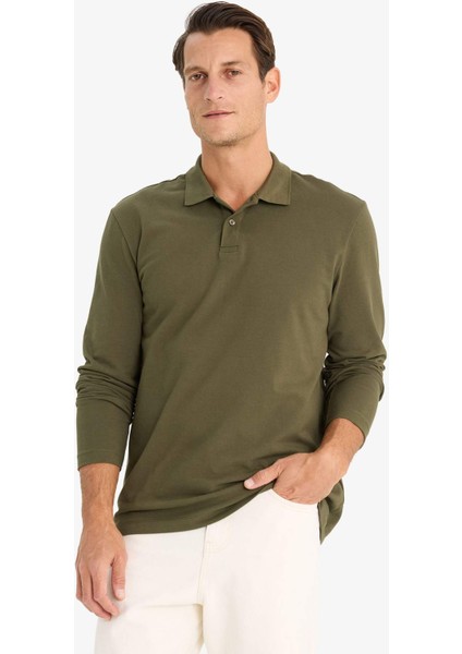 %100 Pamuk New Regular Fit Basic Düz Uzun Kollu Dokulu Pike Polo Tişört D7530AX25SP