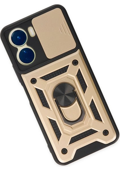 Newface Vivo Y16 Kılıf Pars Lens Yüzüklü Silikon - Gold modelleri