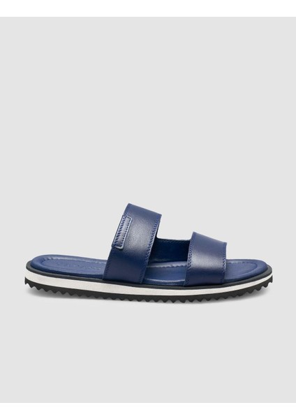 %100 Hakiki Deri Lacivert Bantlı Erkek Terlik